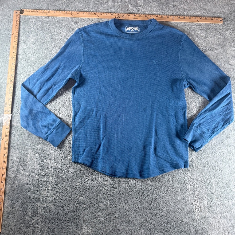 American Eagle Mens Blue Long Sleeve Waffle Knit Thermal Shirt‎ Size Medium